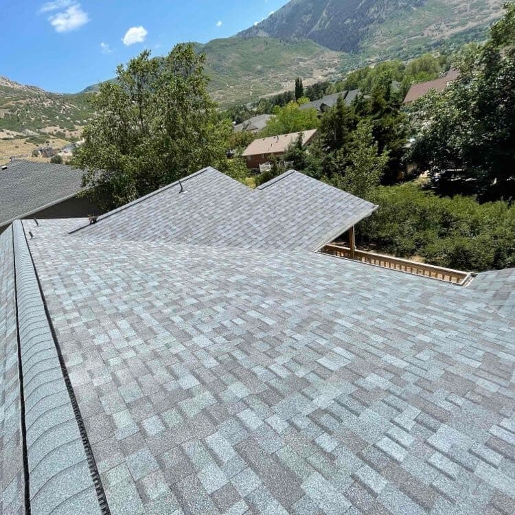 Completed roof with mountain view