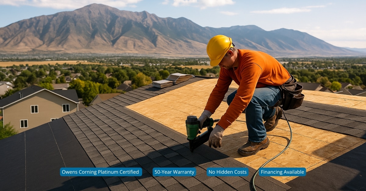 Roofing contractor installing a new roof in West Jordan, Utah